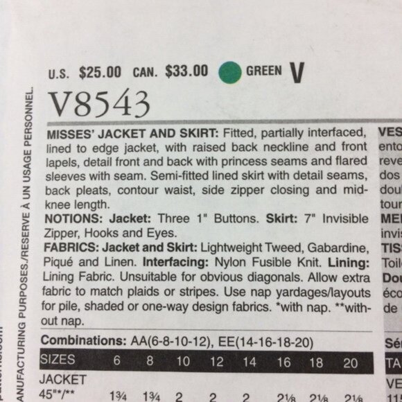 Vogue Pattern 8543 Misses Jacket Skirt Uncut Sz 6 8 10 12 Divine Details - Picture 5 of 11